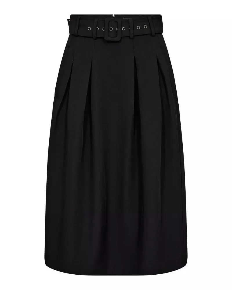 Luna Belt Midi Pleat Skirt Black - Co'couture