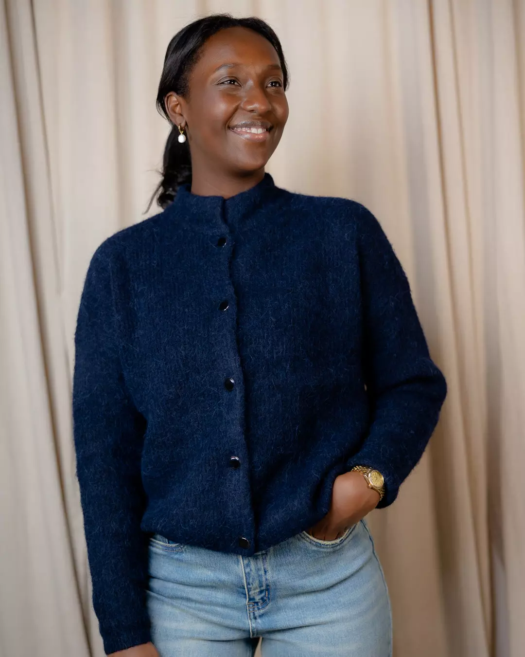 Alpha Short Cardigan Skycaptain Mel. - Gestuz