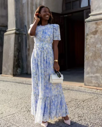 Sophie Puff Maxi Dress Wisteria Kiss - Love Lolina