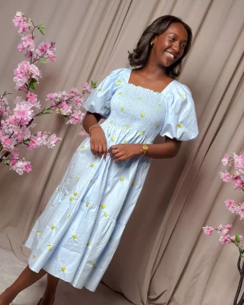 Cheri Fruit Dress Light Blue - A-View