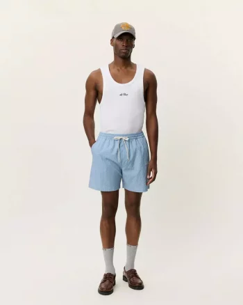 Stan Stripe Seersucker Swim Shorts Allure Blue - Les Deux