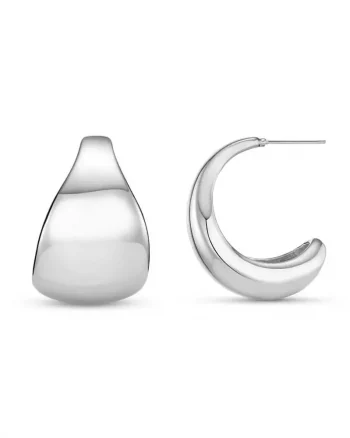 Statement Taper Metal Hoop Earrings Silver - Orelia