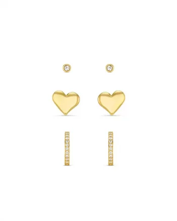 Molten Heart & Pave Hoop Ear Stacking Set Gold - Orelia