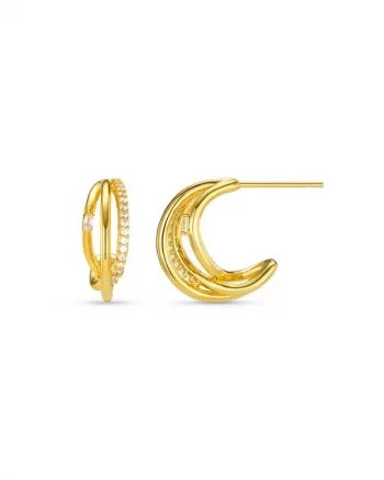 Mixed Pave Triple Illusion Hoop Earrings Gold - Orelia