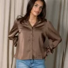 Delsie Drapy Sateen Blouse Dusty Brown - Neo Noir