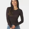 Nella Fine Rib Blouse Dark Brown - Neo Noir
