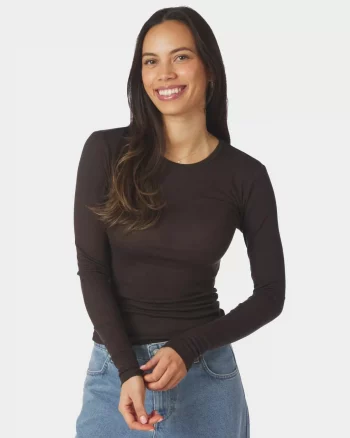 Nella Fine Rib Blouse Dark Brown - Neo Noir
