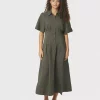Baia Poplin Dress Army - Neo Noir