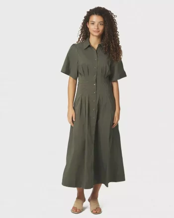 Baia Poplin Dress Army - Neo Noir