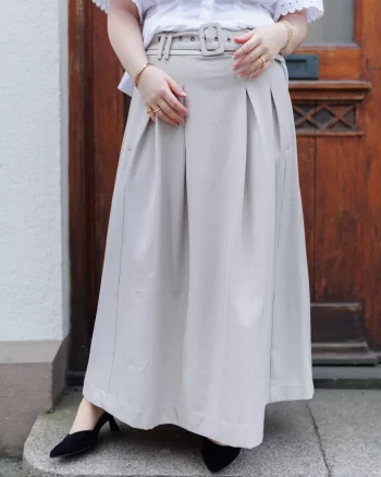 Luna Belt Pleat Skirt Taupe - Co'Couture