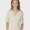 Simmo Stripe Eyelet Blouse Off White - Neo Noir
