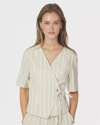 Simmo Stripe Eyelet Blouse Off White - Neo Noir