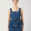 Yaselsie Peplum Denim Top Medium Blue -Yas