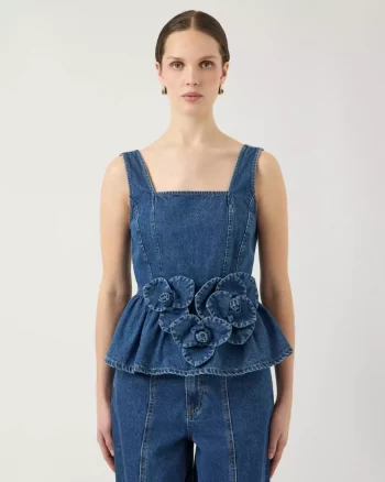 Yaselsie Peplum Denim Top Medium Blue -Yas