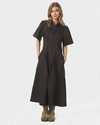 Baia Poplin Dress Chocolate Brown - Neo Noir