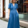 Tilly Emb Pleat Dress Denim Blue - Co´couture