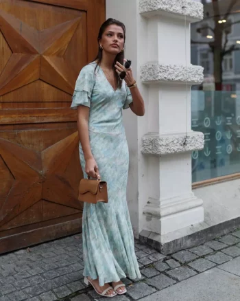 Celesse Print Chiffon Dress Light Green - Neo Noir