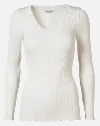 Babette Silk U-Neck Lace T-shirt White - Rosemude