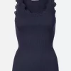 Babette Silk U- Neck Lace Top Navy - Rosemunde