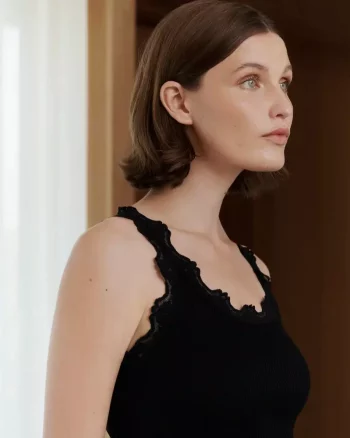 Babette Silk U- Neck Lace Top Black - Rosemunde