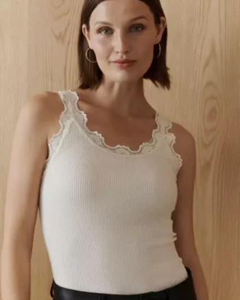 Babette Silk U- Neck Lace Top New White - Rosemunde