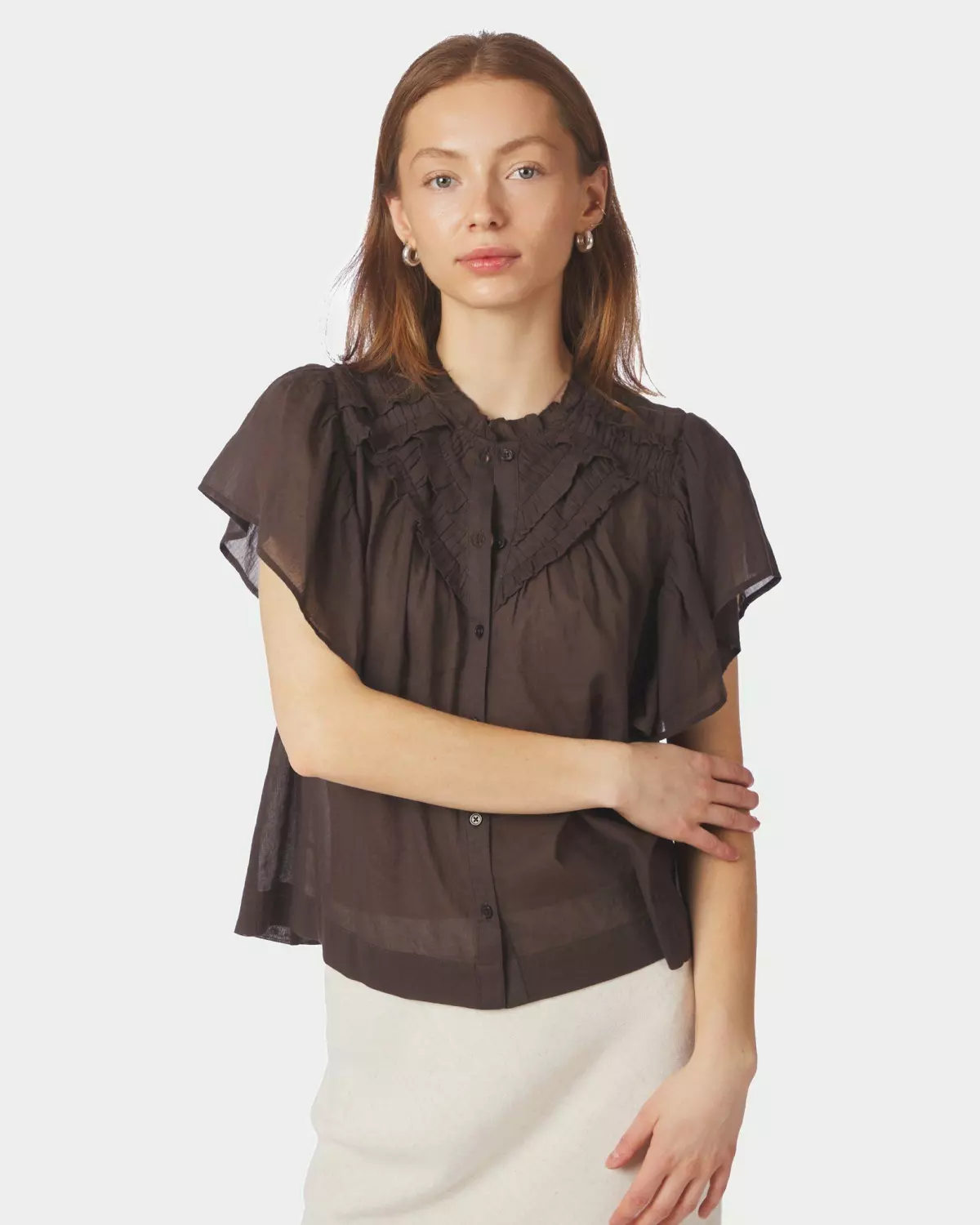 Vinsa S Voile Top Dark Brown - Neo Noir