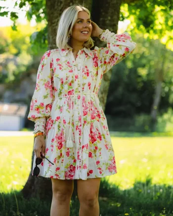 Yassomelli LS Shirt Dress Birch/Red Flower - Yas