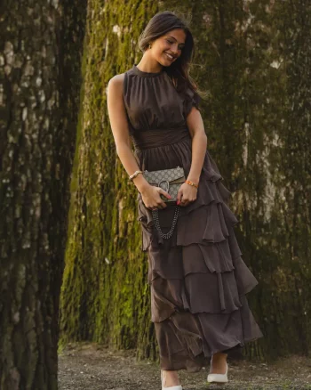 Marli Solid Chiffon Dress Dusty Brown - Neo Noir