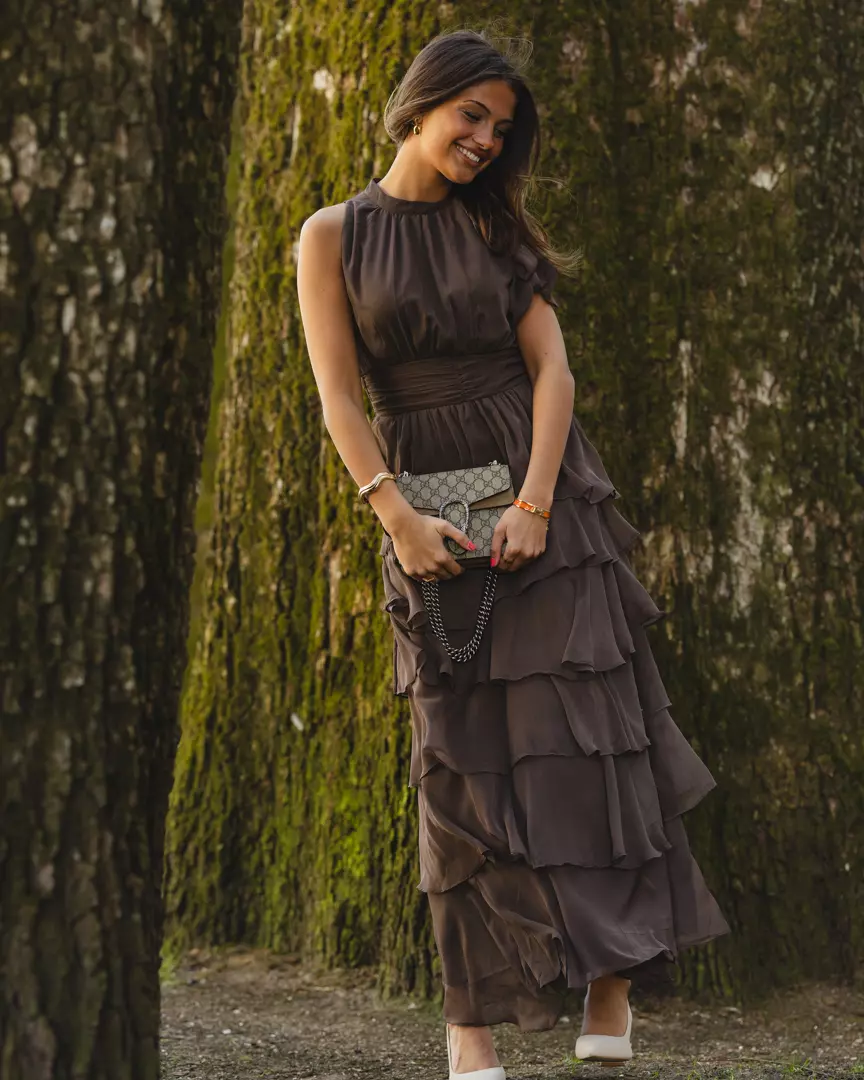 Marli Solid Chiffon Dress Dusty Brown - Neo Noir
