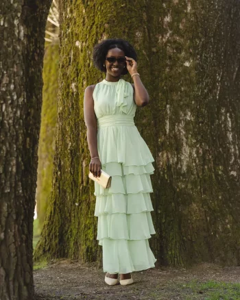 Marli Solid Chiffon Dress Light Green - Neo Noir