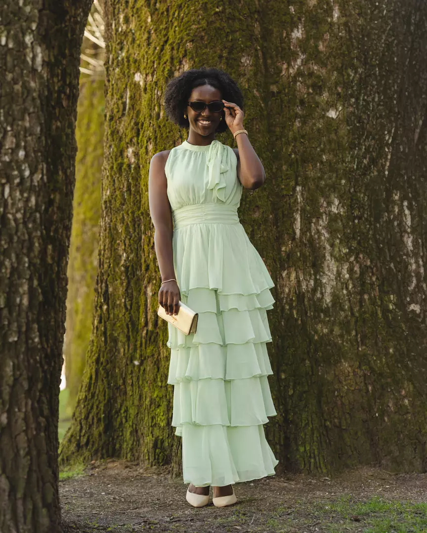 Marli Solid Chiffon Dress Light Green - Neo Noir