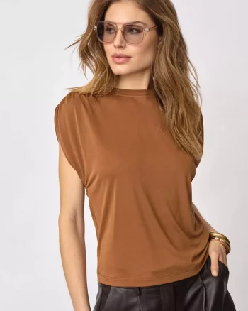 Camilla Ruched Shoulder Tee Suntan - Co’Couture