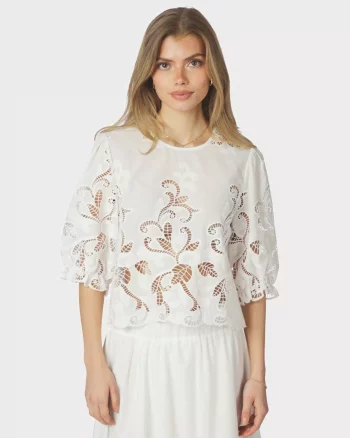 Fia Embroidery Blouse White - Neo Noir
