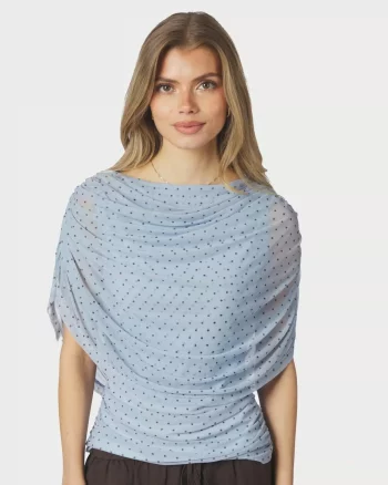 Cottuna Dot Drapy Mesh Top Light Blue - Neo Noir