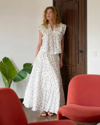 Asta Small Blossom Skirt White Blue - Neo Noir