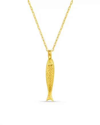 Textured Fish Charm Necklace Gold - Orelia