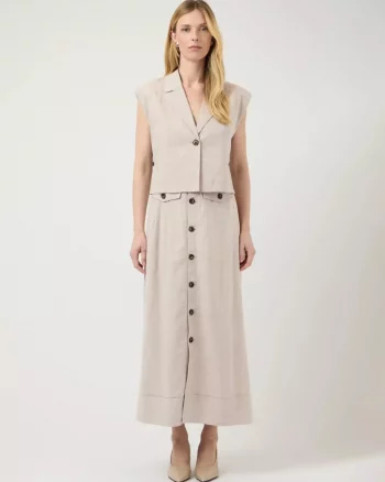 Yasusuma HW Linen Blend Long Skirt White Pepper - Yas