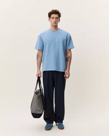 Stripe Jacuard T-Shirt Faded Denim Blue - Les Deux