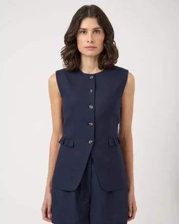 Yasagana Linen Blend Waiscoat Navy - YAS