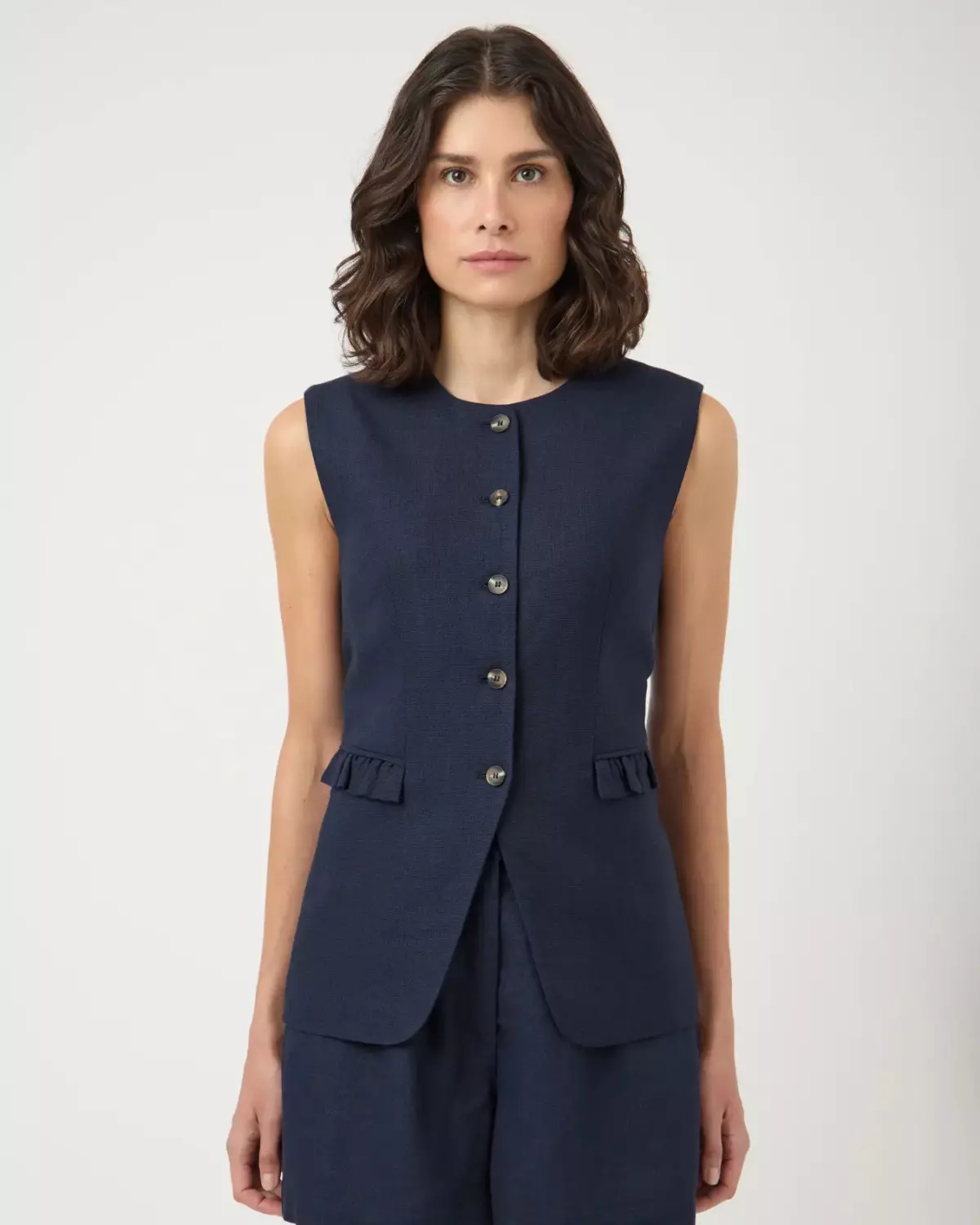Yasagana Linen Blend Waiscoat Navy - YAS