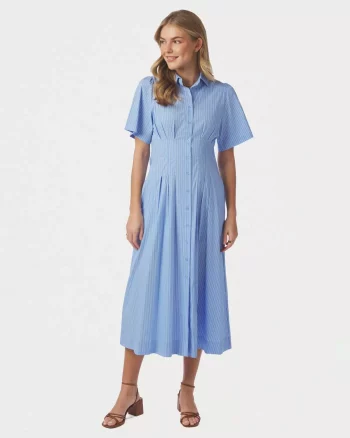 Baia Stripe Poplin Dress Light Blue - Neo Noir