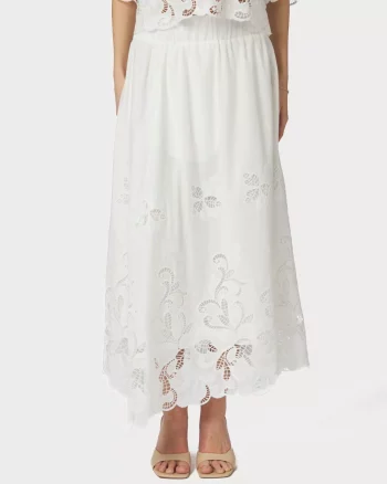 Yara Long Emb Skirt White - Neo Noir