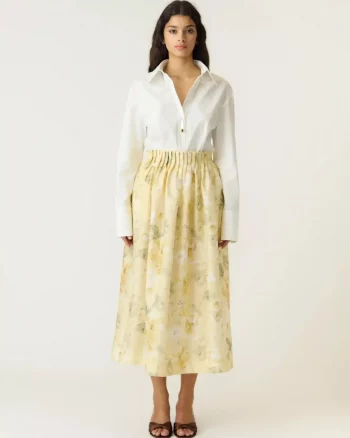 Yaslemon HW Ankle Skirt Pale Banana/Lemon Print - Yas