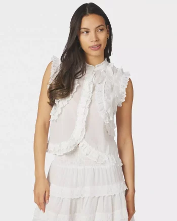 Celia Ruflle Top White - Neo Noir