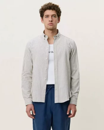 Stripe Cotton-Linen Shirt Dark Sand - Les Deux