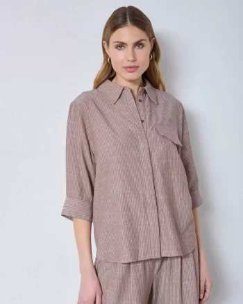 Jiho Stripe SS Shirt Brown - Co´Couture