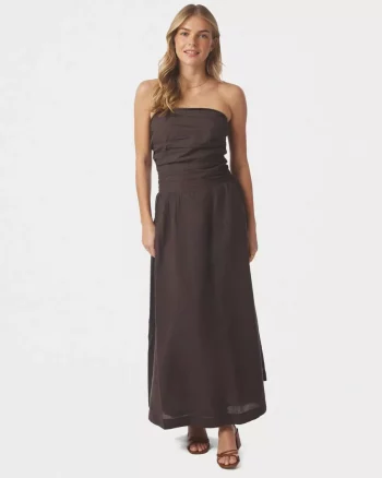 Kima Linen Dress Dark Brown - Neo Noir