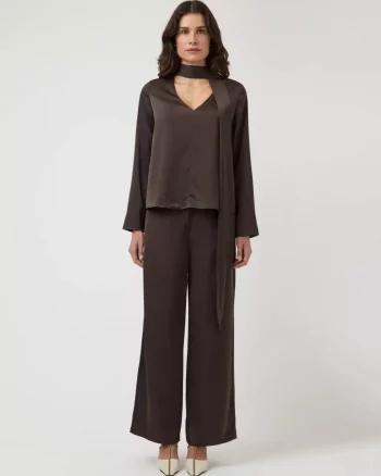 Yaspella HW Wide Pants Chocolate Brown - YAS