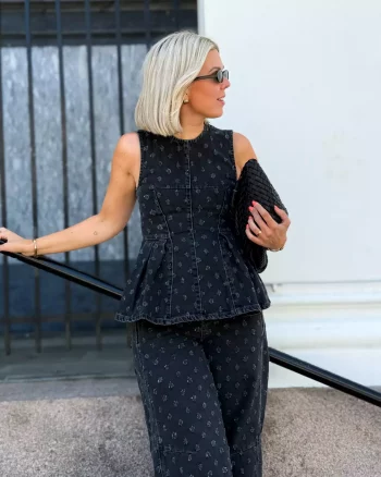 Derri Dot Denim Top Mid Grey - Co`Couture