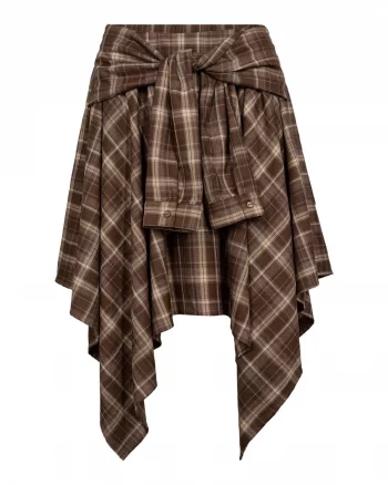 Dagny Check Tie Skirt Brown - Co’Couture